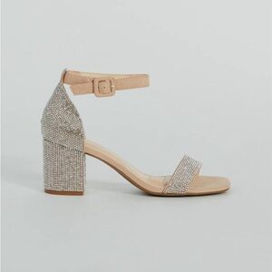 Windsor Glitzy Rhinestone Nude Block Heels Size 8